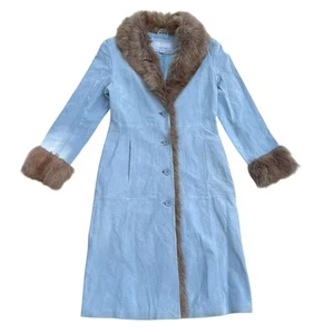 VTG Y2K Blue Suede Faux Shearling Penny Lane Coat Size Small Wilsons Maxima - Picture 1 of 7