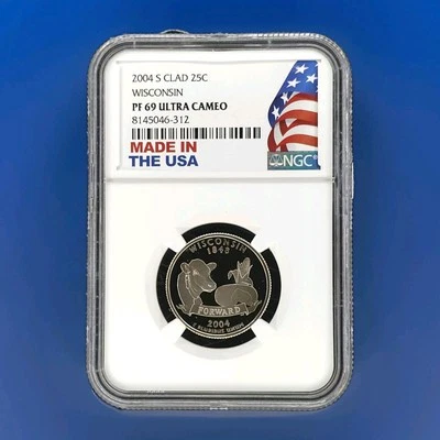 NGC Certified 2004 S Clad 25c Wisconsin PF 69 Ultra Cameo Quarter - Image 1 of 2