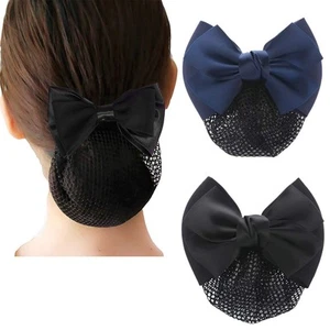2 Pcs Bowknot Hair Snood Net Barrette Bun Cover Bow Clip Xmas Gifts Blue - Picture 1 of 7