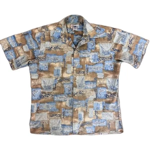 Camisa Hawaiana Reyn Spooner Para Hombres L Estampado de Velero Botones Manga Corta - Imagen 1 de 3