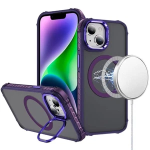 Custodia per iPhone 13/14 supporto obiettivo metallo cover cerchio magnetico + vetro temperato - Foto 1 di 3