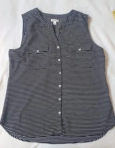 Croft & Barrow Damen L schwarz weiß gestreift ärmellos Sommer Button Down Top - Bild 1 von 8