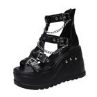 Women Wedges Sandals Highheel Gothic Punk Comfy Back Zip Chains Platform Sandals