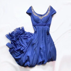 Night Moves Vintage Blue Sheen Embellished Floor Length Formal Gown Size 6 - Picture 1 of 16