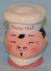 Barattolo Pillole Vitamine Vintage NAPCO Pixieware Antropomorfo Happy Chef RARO Giappone - Foto 1 di 13