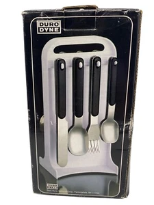 Vintage Duro Dyne 16-teiliges Besteckset Service für 4 schwarze ABS-Kunststoffgriffe Aufhänger - Bild 1 von 7