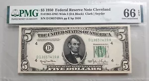 USA 1950, 5 Dollars, Fr 1961 D, Federal Reserve Cleveland, UNC PMG 66 EPQ - Picture 1 of 2