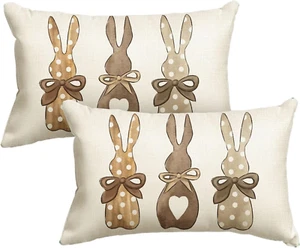 Easter Polka Dot Love Heart Bunny Throw Pillow Cover, 12 X 20 Inch Bow Rabbit Cu - Picture 1 of 7