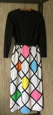 Maxi Vestido Vintage Toni Todd Años 60 Negro Diamante Geométrico Talla S Foto 1 de 4
