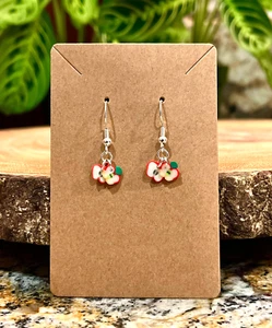 Sterling Silver Plated Mini Red Apple Fruit Charms Dainty Cute Handmade Earrings - Picture 1 of 9