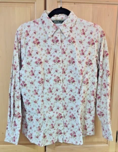 Eddie Bauer Womens Flowers Mini Corduroy Shirt Button Up Top Long Sleeve SMALL - Picture 1 of 15