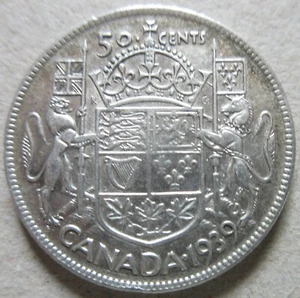 1939 Canada SILVER Half Dollar Fifty Cents Coin. BETTER 50 Cents 50c (RP) - Picture 1 of 1