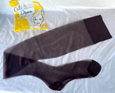 VTG 60s..SEAMLESS MESH..OFF BLACK..NYLON..STOCKINGS..NIP..TALL..11.5-12 - Image 1 of 4