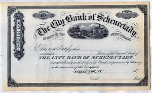Certificado de acciones de The City Bank of Schenectady Nueva York - Imagen 1 de 1