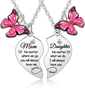 2Pcs Mother Daughter Heart Matching Pendant Necklaces Set for Mom Daughter Neckl - Picture 1 of 12