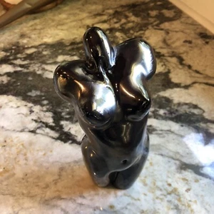 Vtg Black Stone Chrome Nude Woman Torso Bust Sculpture Figure Signed Wilson 94 - Picture 1 of 10