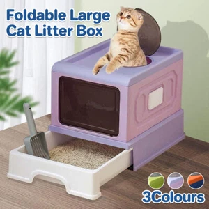 Folding Enclosed Cat Litter Box Foldable Drawer Toilet Anti-Splash Pet Supplies - Picture 1 of 19