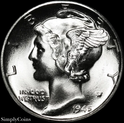 1945-D Mercury Dime GEM BU Uncirculated US Silver Coin From Original Roll MQ Cover