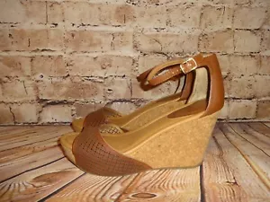 Kenneth Cole Reaction Women's Cork Wedge Sandals Brown Size 10 M Ankle Strap - Picture 1 of 6