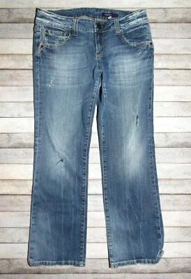 Vigoss Womens/Jrs 13 Wide Leg Distressed Blue Denim Jeans - Image 1 of 4