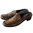 Stuart Weitzman Leather Mule Slides Shoes Snake Embossed Brown Womens 10.5 AAAA