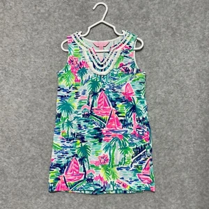 Lilly Pulitzer Girls Sleeveless Sundress Size S 4-5 Multicolor Palm Sailboat Pri - Picture 1 of 7