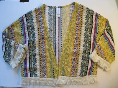 Xhilaration девочек кимоно верхняя юбка желтый синий цветочный пейсли богемное бахрома (7-8) - Изображение 1 из 4