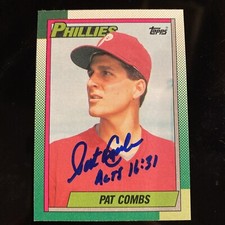 PAT COMBS 1990 TOPPS AUTOGRAPHED SIGNED #384 PHILADELPHIA PHILLIES Baseball Card