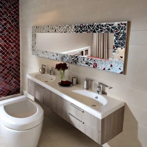 Decorative Mirror for Bathroom - Red Glass Mosaic, Luxury Wall Hanging, - Picture 1 of 17