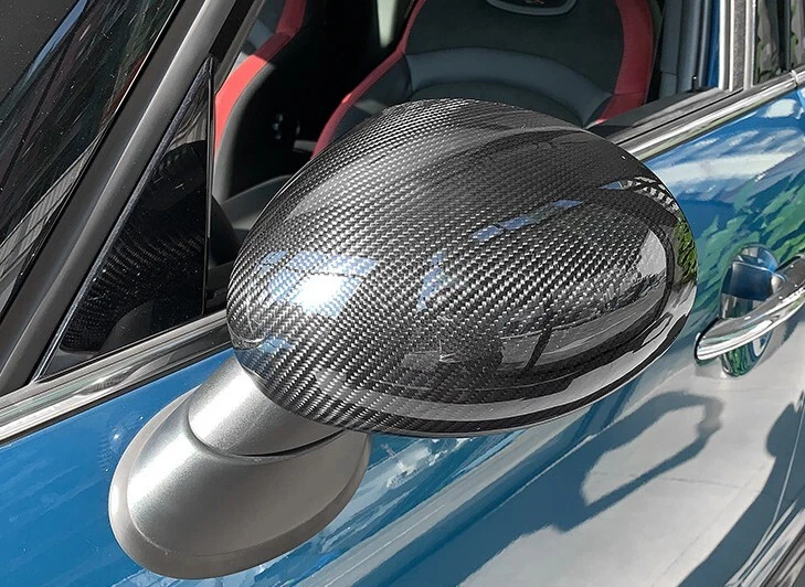 Tapas de cubierta de espejo retrovisor lateral de auto de fibra de carbono real aptas para Mini Cooper F56 2014-2019 Foto 1 de 4