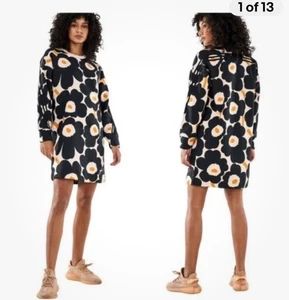 ADIDAS X Merimekko SZ XS BLACK WHITE AND YELLOW FLOWER PATTERN 3/4 SLEEVE DRESS - Picture 1 of 4