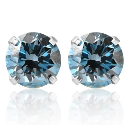 1 Ct T.W. Pendientes de oro blanco de 14K con tachuelas de diamantes cultivados en laboratorio azul Foto 1 de 4