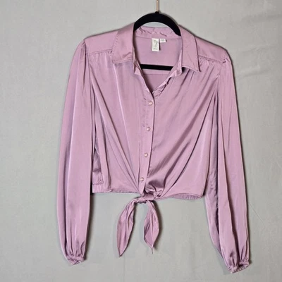 Blusa corta Joie con corbata delantera talla M manga larga cuello lavanda Foto 1 de 4
