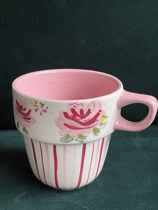 Taza Apilable M&S Marks Spencer Pintada a Mano Apilable Rosa Estampado Floral Rayas - Imagen 1 de 2