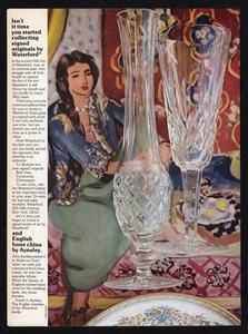 Anuncio impreso Waterford Crystal Aynsley Bone China 1975 firmado originales obras de arte - Imagen 1 de 3