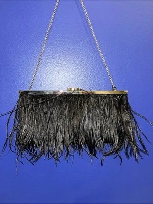 Bolso sin asas BCBG Maxazaria estilo aleta bolsa de plumas negro cadena plateada Foto 1 de 4