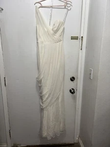 Vera Wang White Ivory Lace Wedding Long Dress Brides Designer One Shoulder Sz 4 - Picture 1 of 11