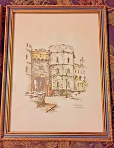 Juego de acuarela y tinta del castillo de Windsor del artista Jan Korthals/2 litografía firmada 1973 - Imagen 1 de 3