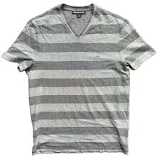Michael Kors T-Shirt Mens S Small Gray Striped V-Neck Short Sleeves Casual
