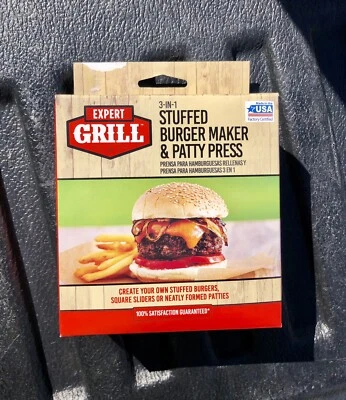 ¡NUEVO! Expert Grill 3 en 1 Hamburguesa Rellena y Prensa para Hamburguesas - Hecho en EE. UU. - Redondo Foto 1 de 2