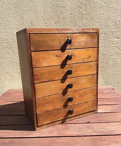 OLD VINTAGE COLLECTORS CABINET 6 DRAWERS CHEST BOX TABLE TOP WATCHMAKER
