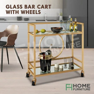 Bar Cart Drinks Trolley Kitchen Dining Serving Cart Glass Storage Rack Golden - Picture 1 of 9