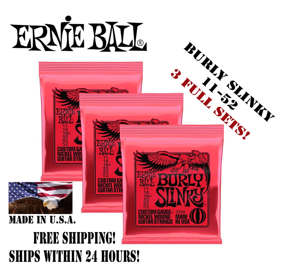 ** 3 КОМПЛЕКТА ERNIE BALL BURLY SLINKY 2226 НИКЕЛЕВЫЕ СТРУНЫ ДЛЯ ЭЛЕКТРОГИТАРЫ 11-52 ** - Изображение 1 из 1
