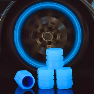 4pcs Glowing Blue Car Wheel Tire Tyre Air Valve Stem Caps Covers Car Accessories - Picture 1 of 12