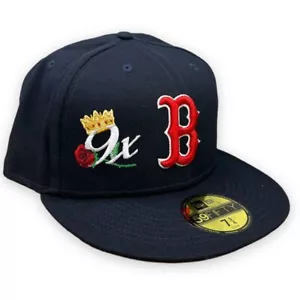 Sombrero ajustado de los Medias Rojas de Boston adulto 7 3/4 corona azul marino 9X campeones MLB New Era 59FIFTY - Imagen 1 de 6