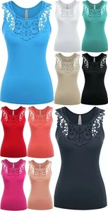 Sexy Low-cut Sleeveless Summer Lace Solid Cute Racerback Fitted Tank Top Shirt - Picture 1 of 16