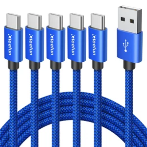 Câble USB C 6 pieds, Pack de 5 cordons tressés USB A vers USB Type-C Charge Rapide Compati - Photo 1 sur 1