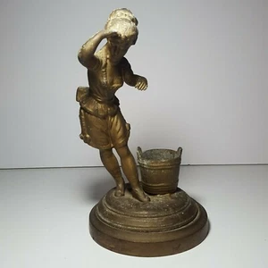 Vintage Bronze Statue Figure Girl Searching Undergarments Bloomers Water Bucket - Picture 1 of 12