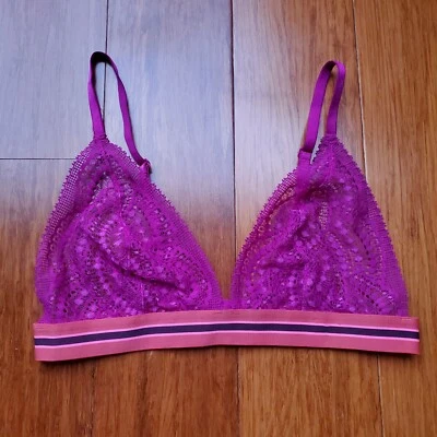 Bralette triángulo elástico a rayas rosa encaje morado Victoria's Secret para mujer L Foto 1 de 3