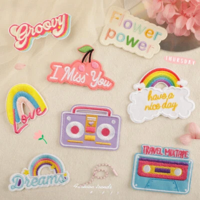 10PCS Iron on Patches Embroidered Rainbow Patch Sew On Aplplique for Backpacks - Image 1 of 4